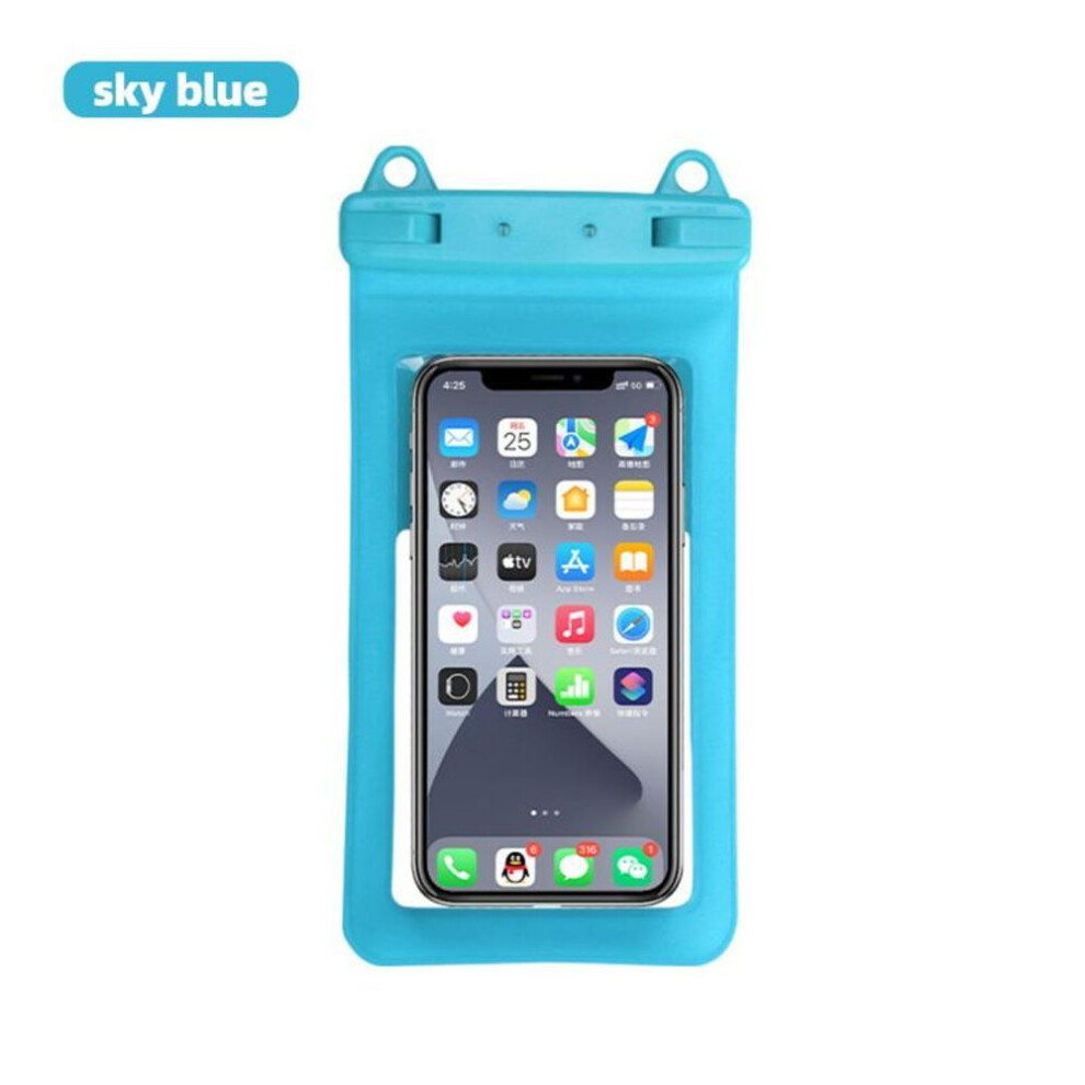 (blue) Fonken Waterproof Phone Case Pouch Bag Double Hook Lanyard Mobile Smartphone Cover For Max 7.5 inch Phone