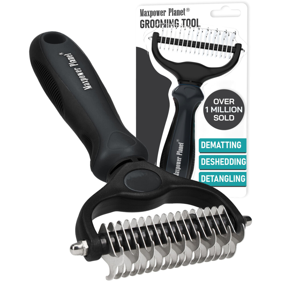 Maxpower Planet Dog Brush - Double Sided Deshedding Dematting Tool - Undercoat Rake Dog, Cat Brush, Dog Brushes Shedding Hair - Dog Grooming Brush