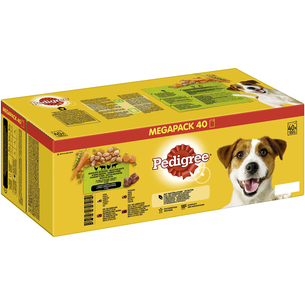 PEDIGREE - Adult Wet Dog Food Pouches - 40 x 100 g - Mixed Selection in Gravy - Dog Food Wet Bulk Pack