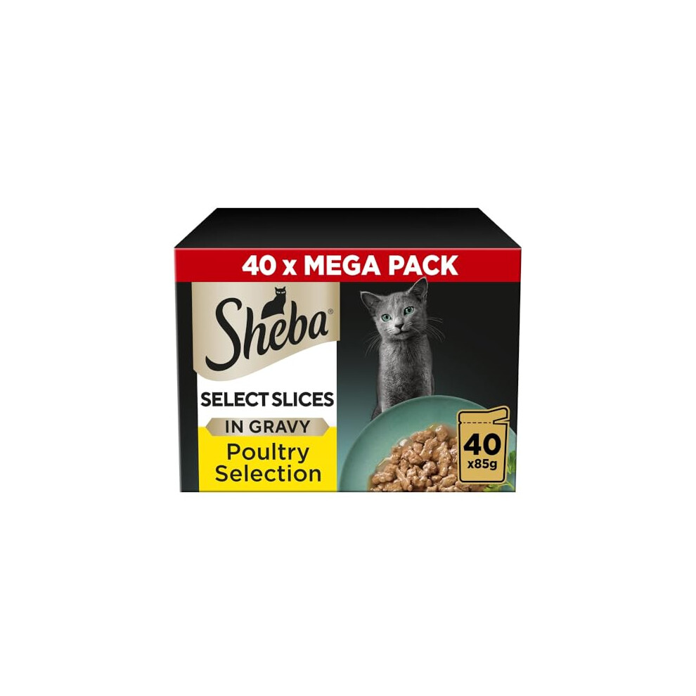 Sheba Select Slices Adult Cat Food Pouch Poultry Selection In Gravy Mega-Pack 40 X 85G
