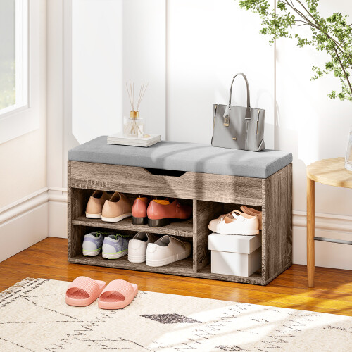 Homcom HOMCOM Sit-On Shoe Storage Unit w/ Hidden Compartment Handles Grey