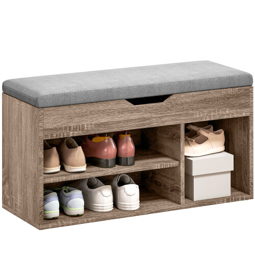 Homcom HOMCOM Sit-On Shoe Storage Unit w/ Hidden Compartment Handles Grey 2