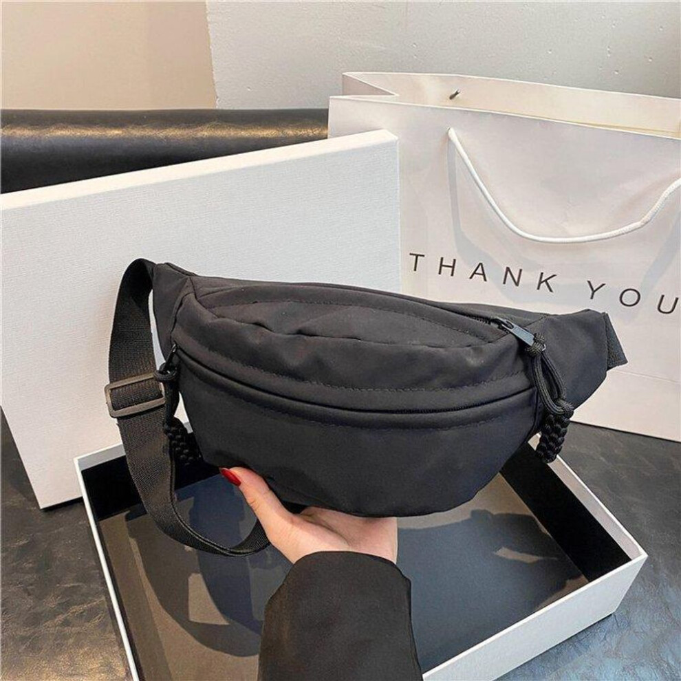 (Black, One Size) Chest Bag Banana bag for Women Sling Crossbody Waist Pack Canvas Running Waist Bag Casual Fanny Packs Sport Half Moon Belt Bag