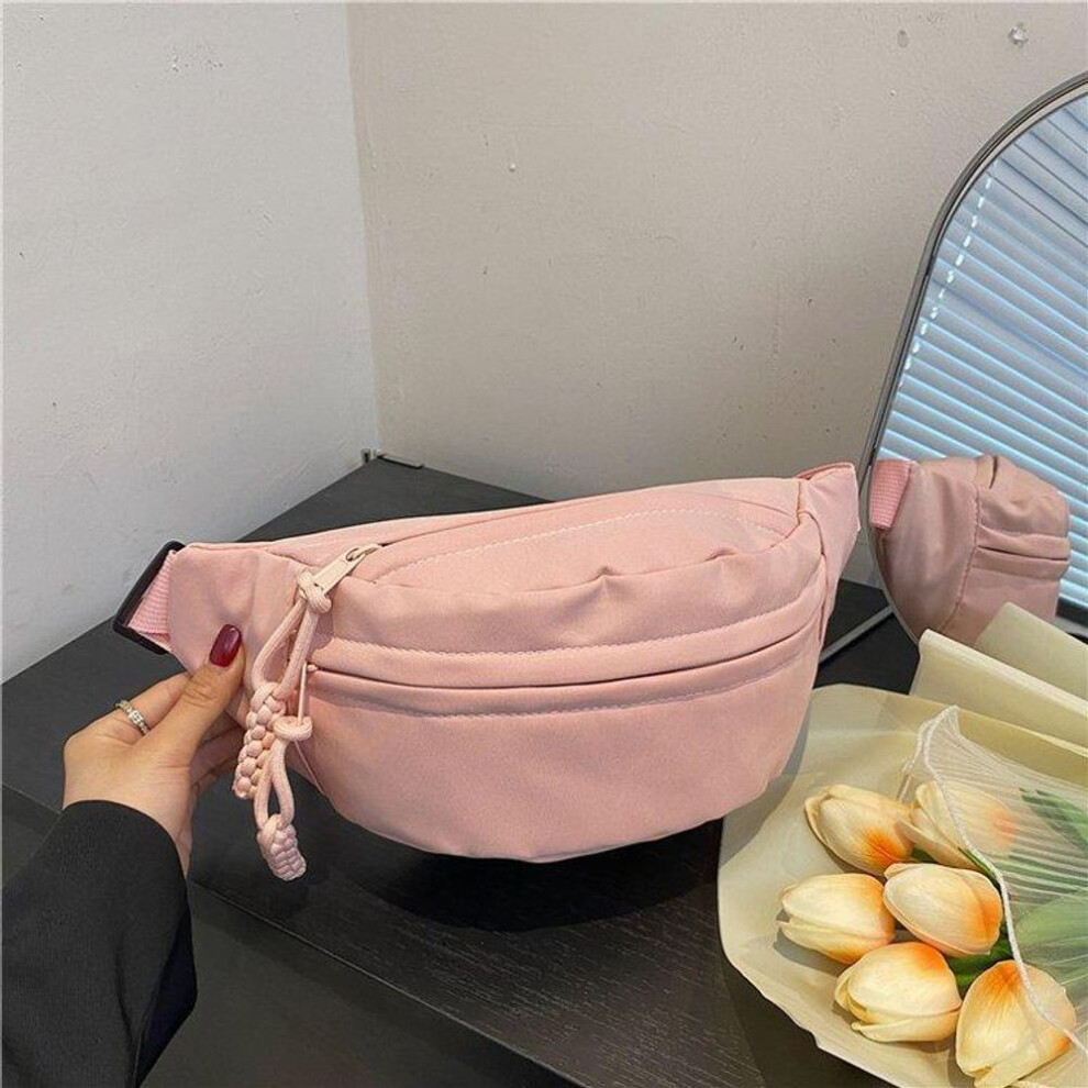 (Pink, One Size) Chest Bag Banana bag for Women Sling Crossbody Waist Pack Canvas Running Waist Bag Casual Fanny Packs Sport Half Moon Belt Bag