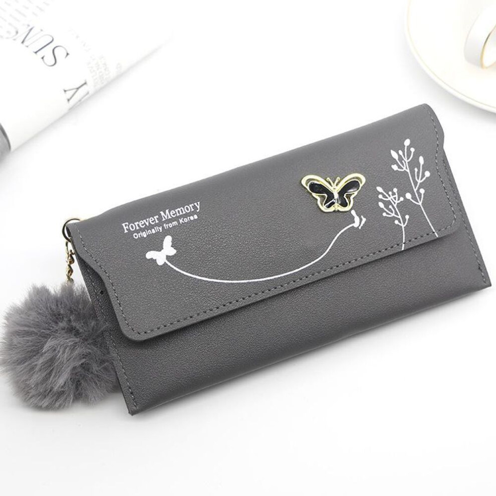 (gray, 19*1.5*9.5cm) Yogodlns Fashion Butterfly Wallet Women PU Leather Small Clutch Casual Lady Coin Purse Card Holder Female Handbag