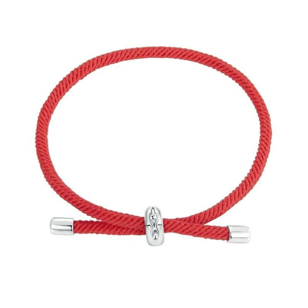 (red) BAMOER Handmade 925 Sterling Silver Red Lucky Charms Bracelet Women Men Red Black Adjustable Rope Jewelry
