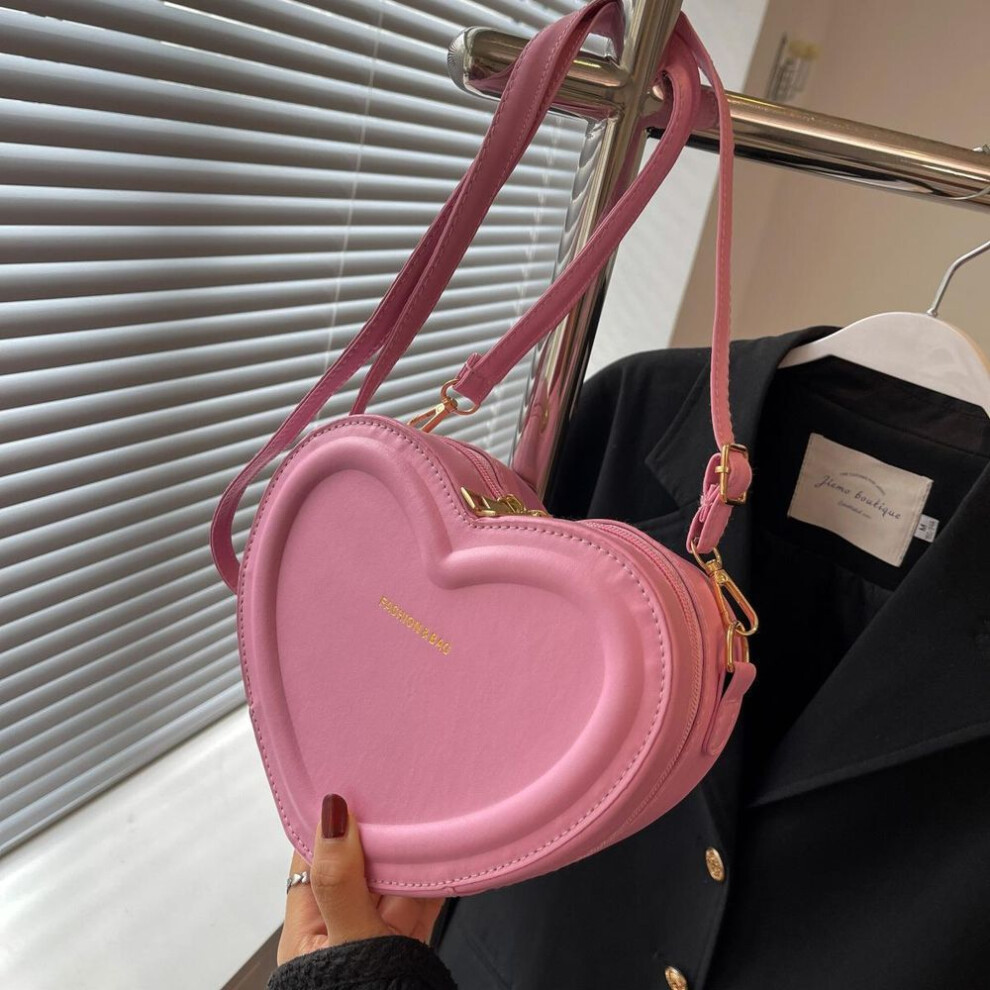 (pink, 20x7x15cm) Fashion Heart Shape Crossbody Bags For Women New Solid Color Pu Leather Shoulder Bag Casual Ladies Handbags Designer Bags