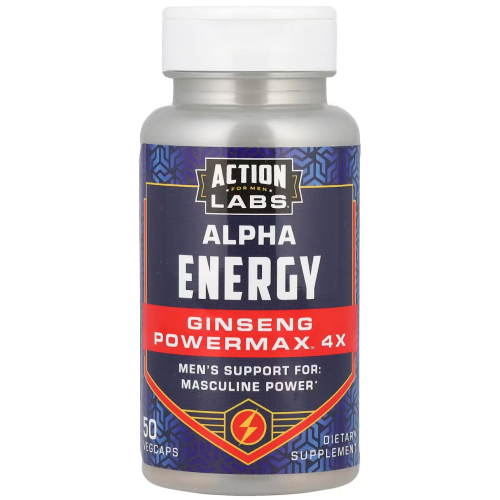 Action Labs, Για Άντρες, Αλφα Ενέργεια, Γινσένγκ Powermax 4x, 50 Βεγανικά Στιβιάρια 1