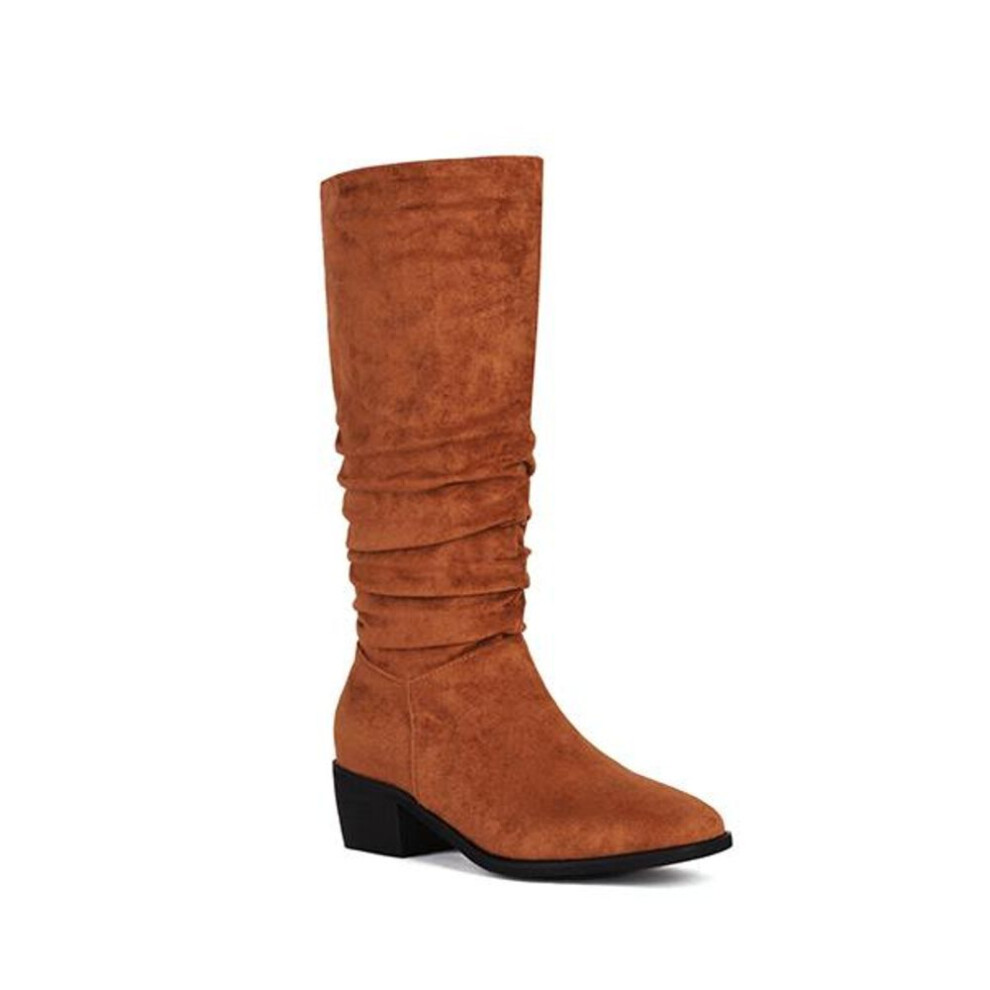 (brown, 41) Black Brown Women Mid Calf Boots Med Heel Small Big Size 33 48