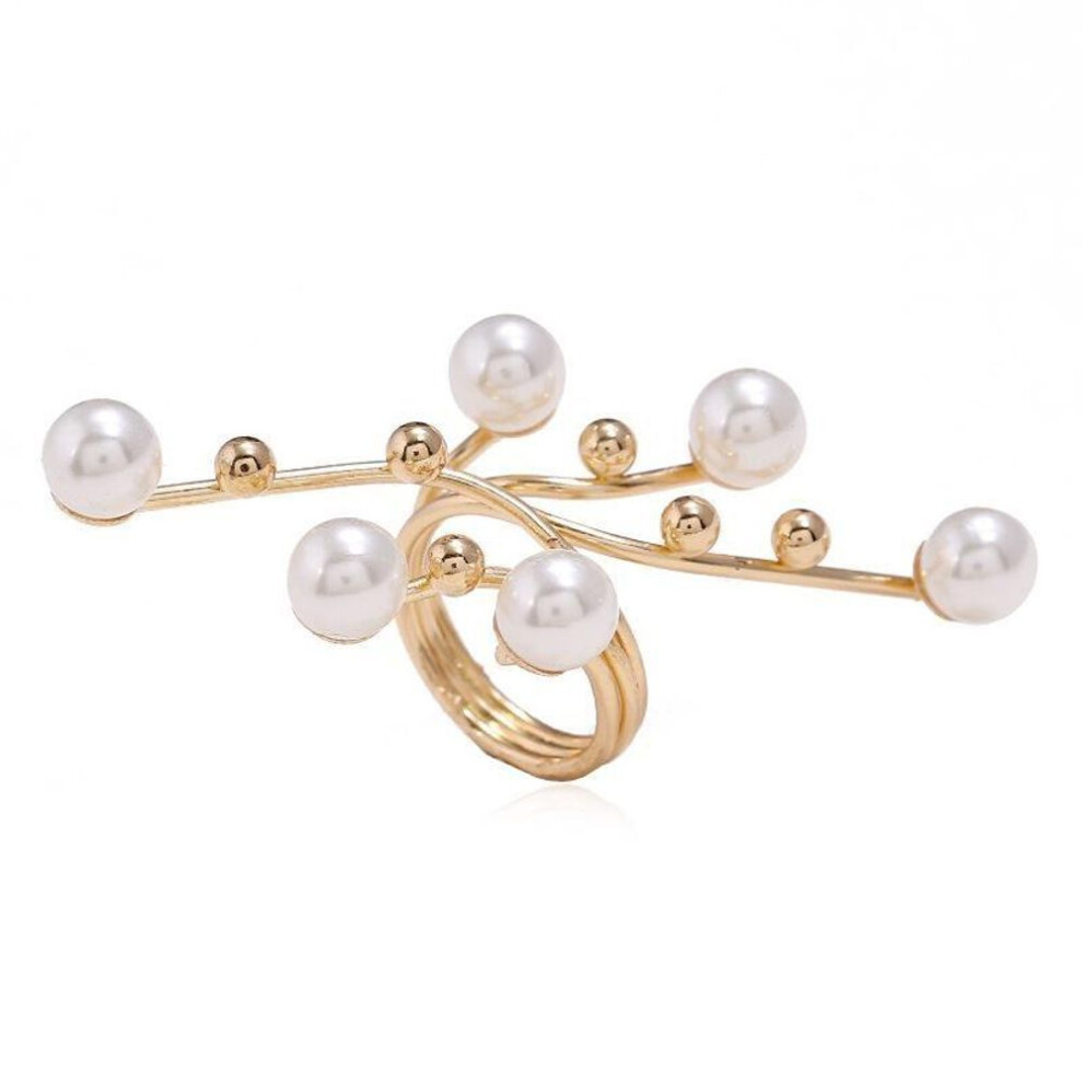 (Gold) 1PC Elegant Exaggeration Simulation Pearl Rings For Women Fashion Accessories Wedding Party Jewelry Gift