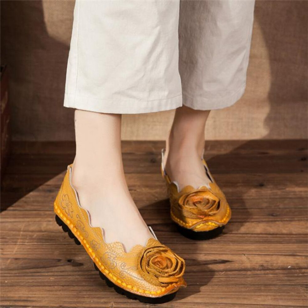 (yellow, 35) Fashion Shoes Women Genuine Leather Flats Casual Soft Mother Loafers Moccasins Female Driving Shoes