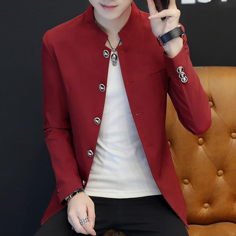 (red, XXXL) Man Slim Handsome Handsome Collar Blazer 5 Buckle Youth Student Trend Casual Blazer