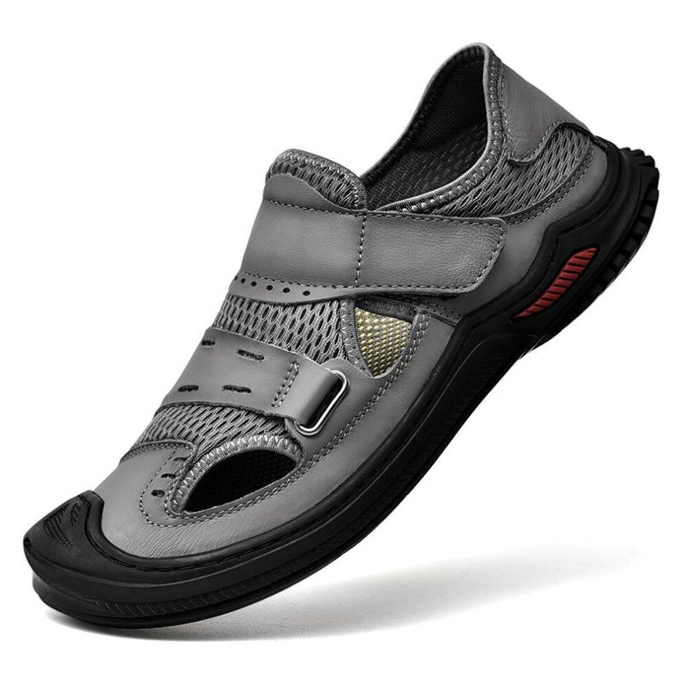 (gray, 39) Hand-stitched Summer Men Sandals Breathable Outdoor Men Beach Sandals