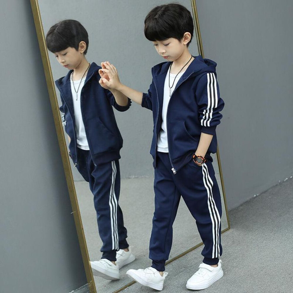 (Dark Blue, 110cm) Kids Clothes Set Spring Autumn Girls Boys Long-sleeved Sports Suits Children Teenage Jacket+Pants 2pcs Sets Clothing Tracksuits