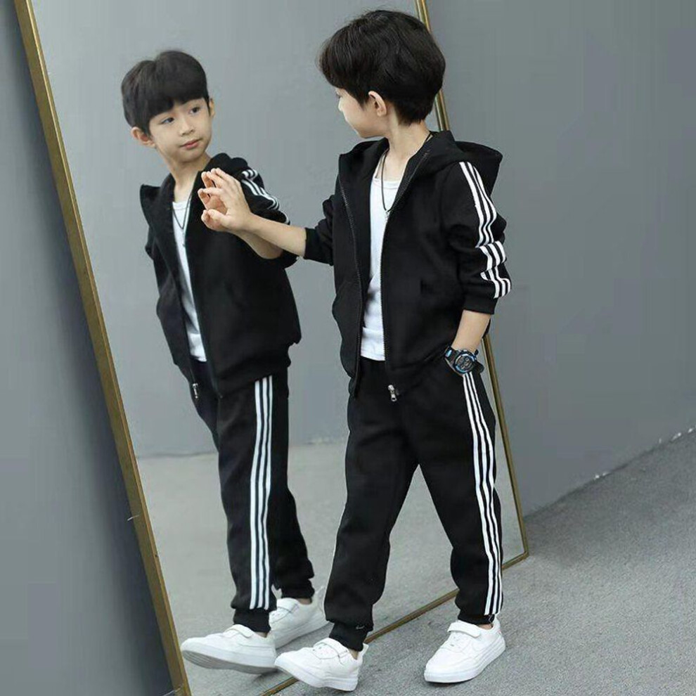(Black, 110cm) Kids Clothes Set Spring Autumn Girls Boys Long-sleeved Sports Suits Children Teenage Jacket+Pants 2pcs Sets Clothing Tracksuits