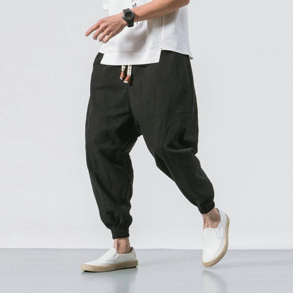 (black, XXL) Men&apos;s Jogging Pants Streetwear Loose Casual Cotton Linen Trouser Man Harem Pants Harajuku Oversized Men Sweatpants 5XL