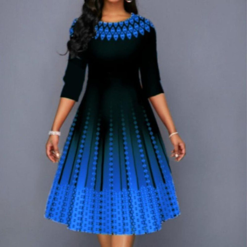 (blue, S) YYFS Women&apos;s Fashion Spring Autumn 1/2 Sleeves O-Neck Middle Waistline Casual Dresses