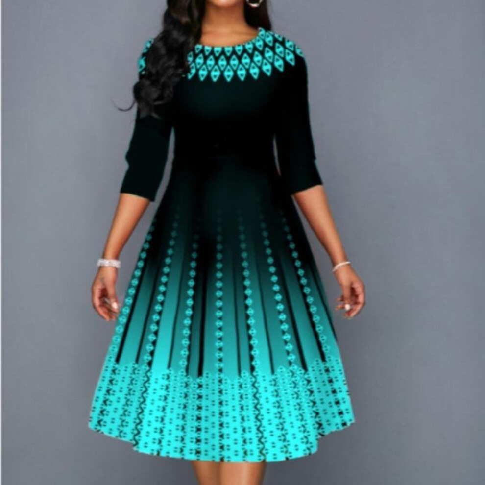 (sky blue, XXXXL) YYFS Women&apos;s Fashion Spring Autumn 1/2 Sleeves O-Neck Middle Waistline Casual Dresses