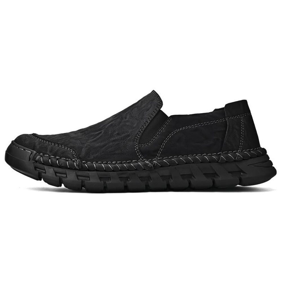 (black, 42) Handmade Genuine Leather Men&apos;s Casual Shoes Comfortable Moccasins Men Business Flats Shoes
