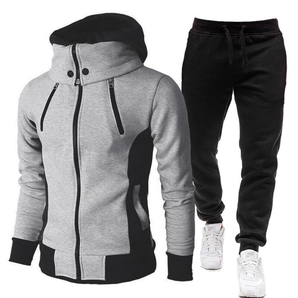 (light grey, XXXL) Autumn Winter Tracksuit Men Suits Casual High Callor Hoodie + Pant Sportswear Male Warm Zipper Sweatshirts /jacket Two Piece Set