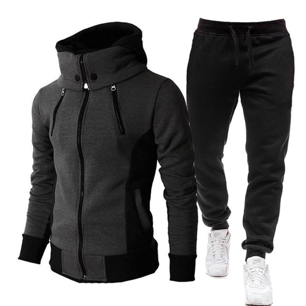 (dark grey, M) Autumn Winter Tracksuit Men Suits Casual High Callor Hoodie + Pant Sportswear Male Warm Zipper Sweatshirts /jacket Two Piece Set