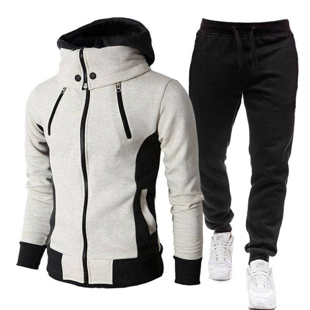 (white, M) Autumn Winter Tracksuit Men Suits Casual High Callor Hoodie + Pant Sportswear Male Warm Zipper Sweatshirts /jacket Two Piece Set