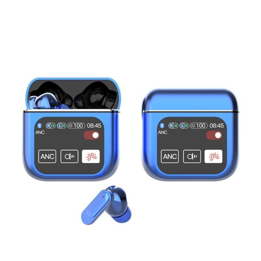 (blue) VAORLO SE60 Wireless Smart Earphones Touch Screen Noise Cancel ANC Headphone Show Lyrics With Equalizer For All Smartphones