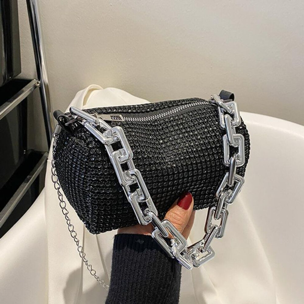 (black, 16x9x8.5cm) Yogodlns New Rhinestone Shining Chain Crystal Handbags For Women Diamonds Shoulder Bag Purse Ladies Female Crossbody Bag