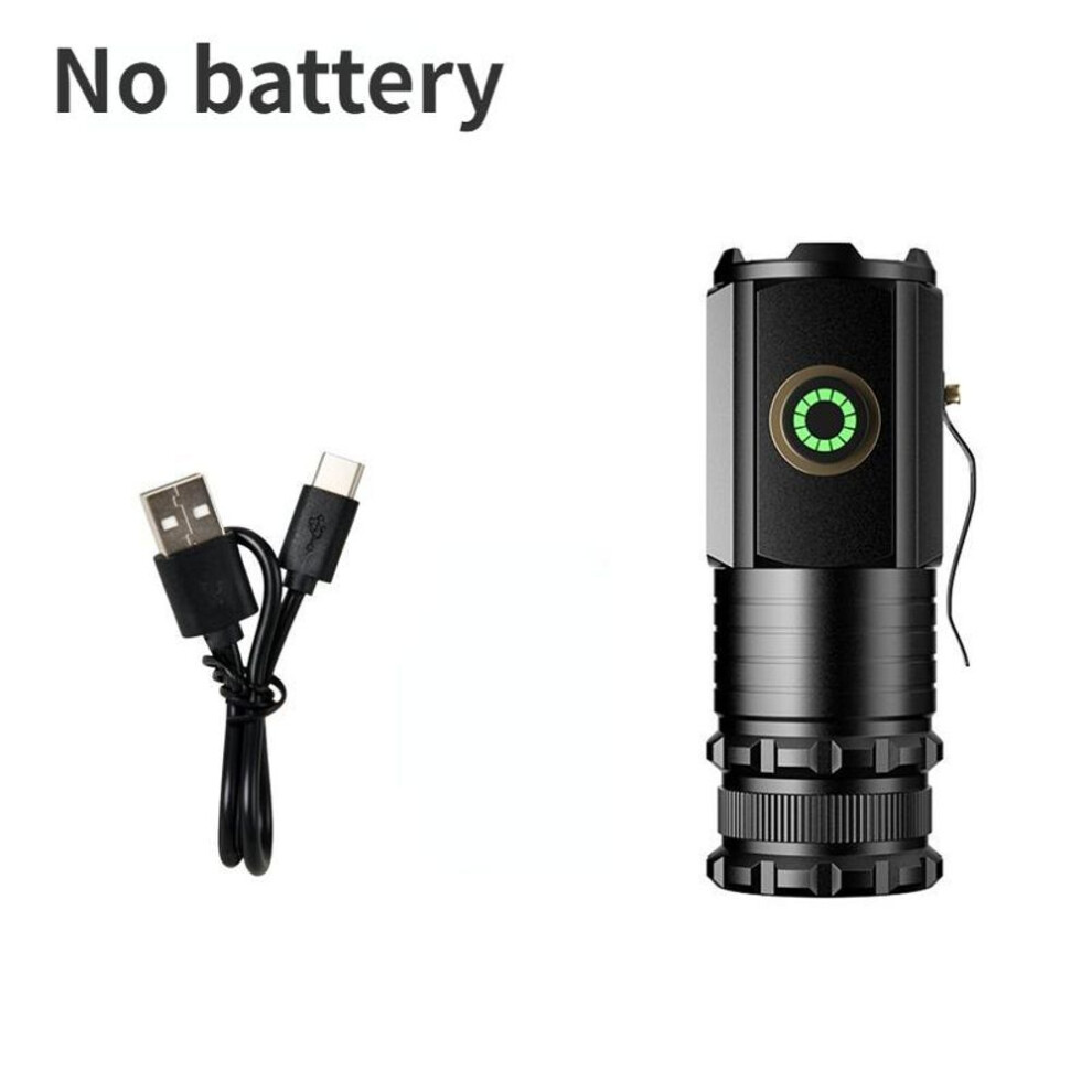 (black, No battery) High Power 3 LED Mini LED Flashlight 2000LM Portable Torch TYPE-C Rechargeable IP68 Camping Lantern with Tail Magnet