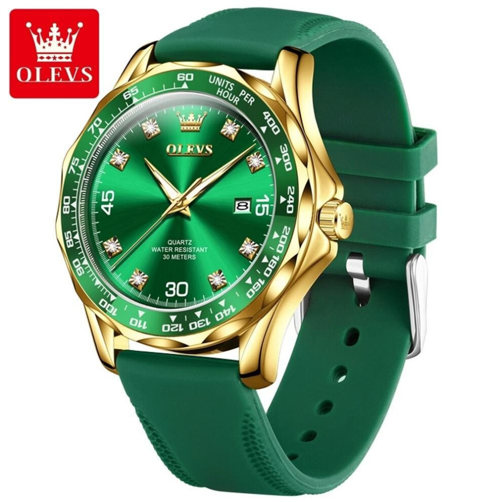 (green,gold) The New Top Men&apos;s Watch Green Water Ghost Quartz Watch The Night Light Leather Belt