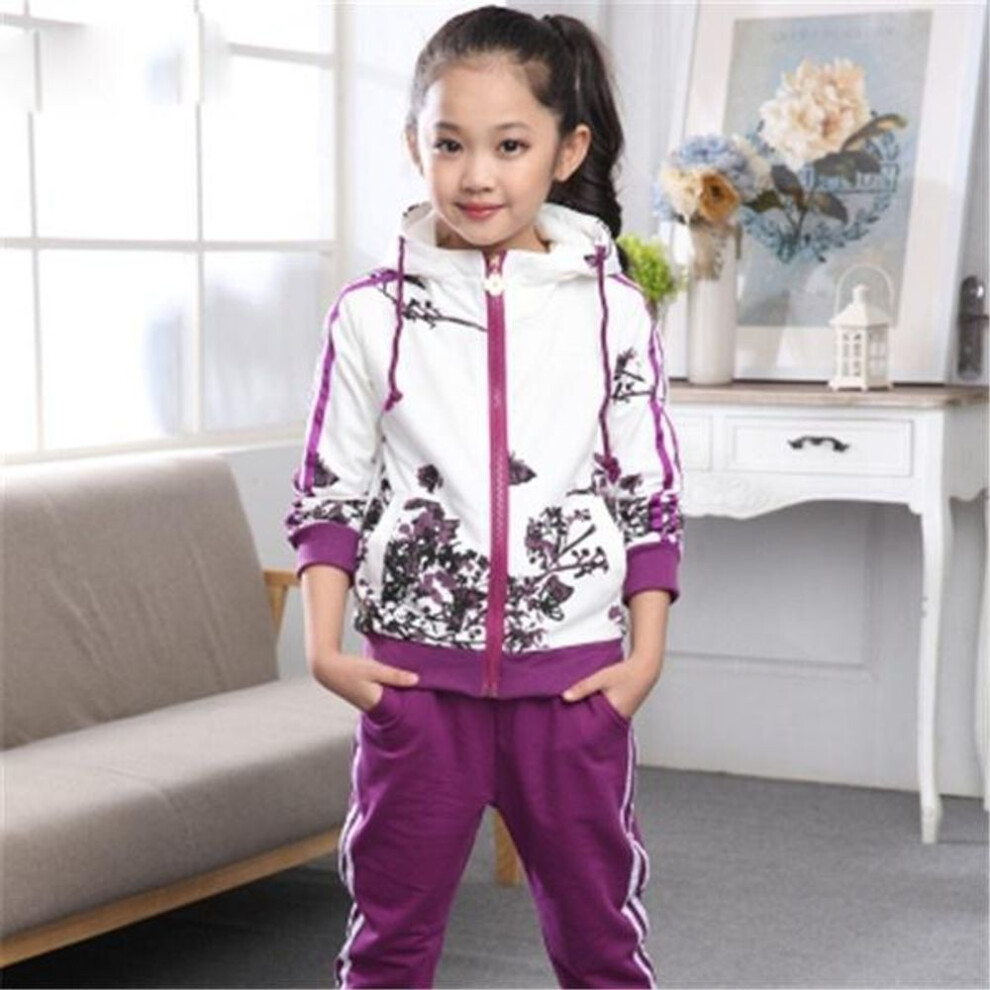 (purple, 110) Clothing Set Girls Clothes Jacket Floral Zipper Kids Hoodies Pants Kids Tracksuit Sport Suit