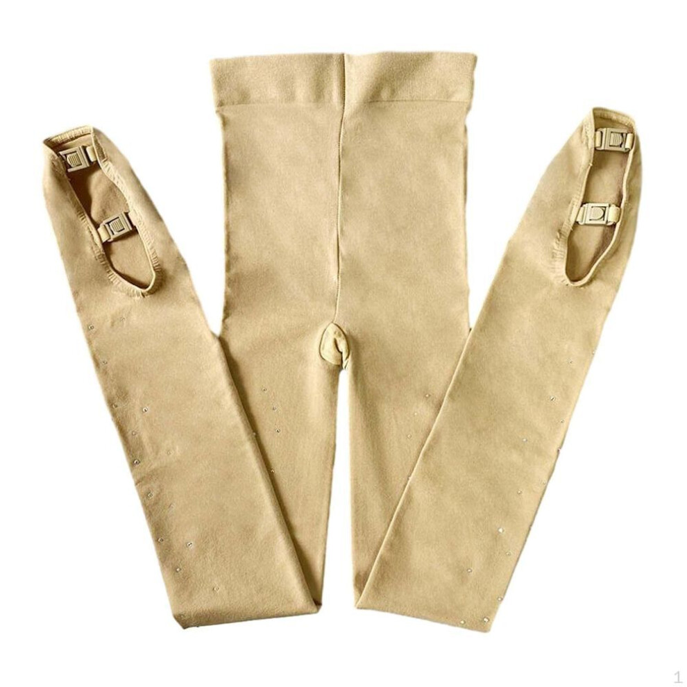 (Size 10 to14) Figure Skating Pantyhose Ice Boot Tights Socks Pants with Double Buckles Stockings Leggings