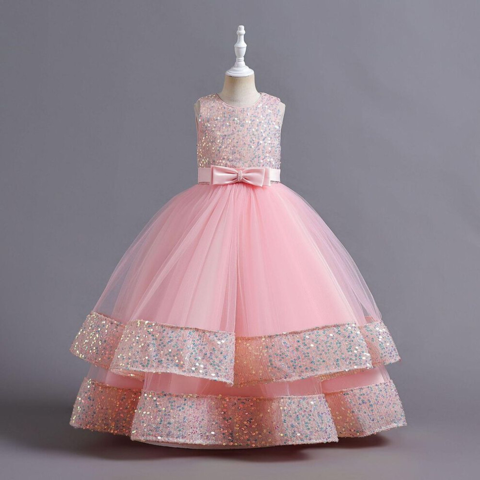(pink, 130) Pageant Kids Evening Dress For Girl Children Costume Fluffy Lace Princess Dresses Vestido Flower Girls Wedding Gown Elegant