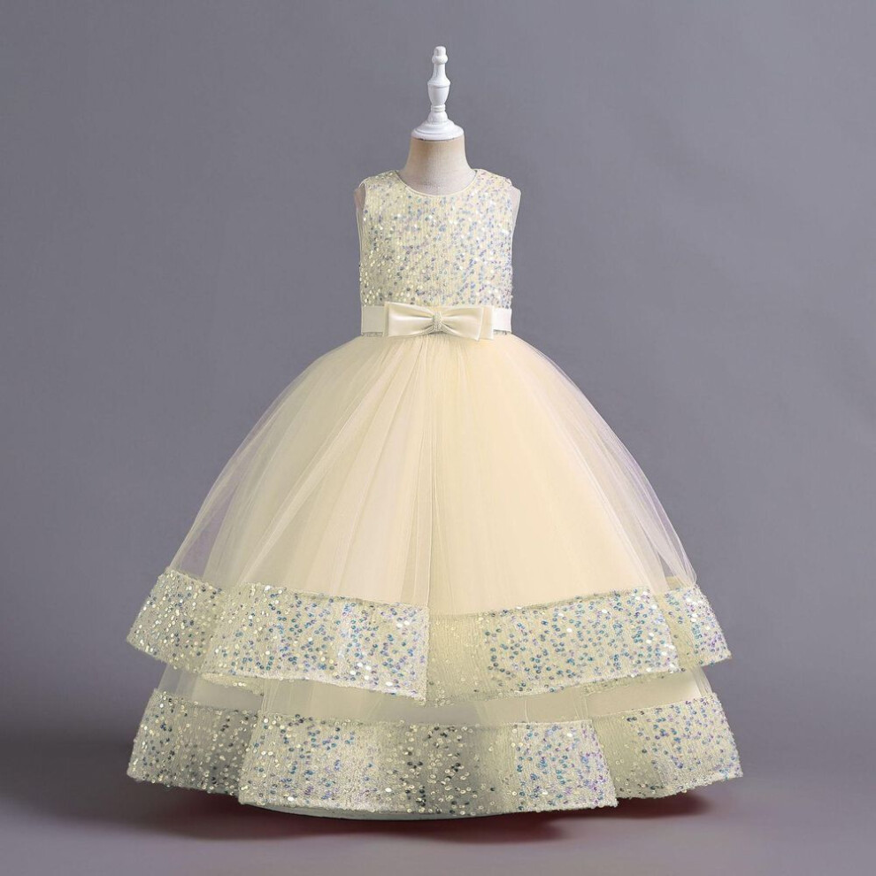 (champagne, 150) Pageant Kids Evening Dress For Girl Children Costume Fluffy Lace Princess Dresses Vestido Flower Girls Wedding Gown Elegant