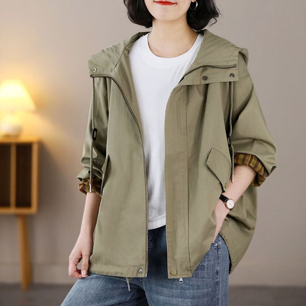 (as the picture, XXL) Comfortable and Chic Women&apos;s Hooded Windbreaker Loose Fit Casual Outerwear