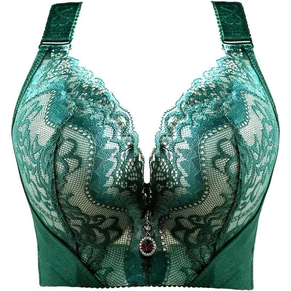 (green, 50/115D) Plus Size Sexy Push Up Bra 34-46 C D Cup Embroidery Lace Bras Women Gathered Bralette for Big Breast Brassiere Female Lingerie Top
