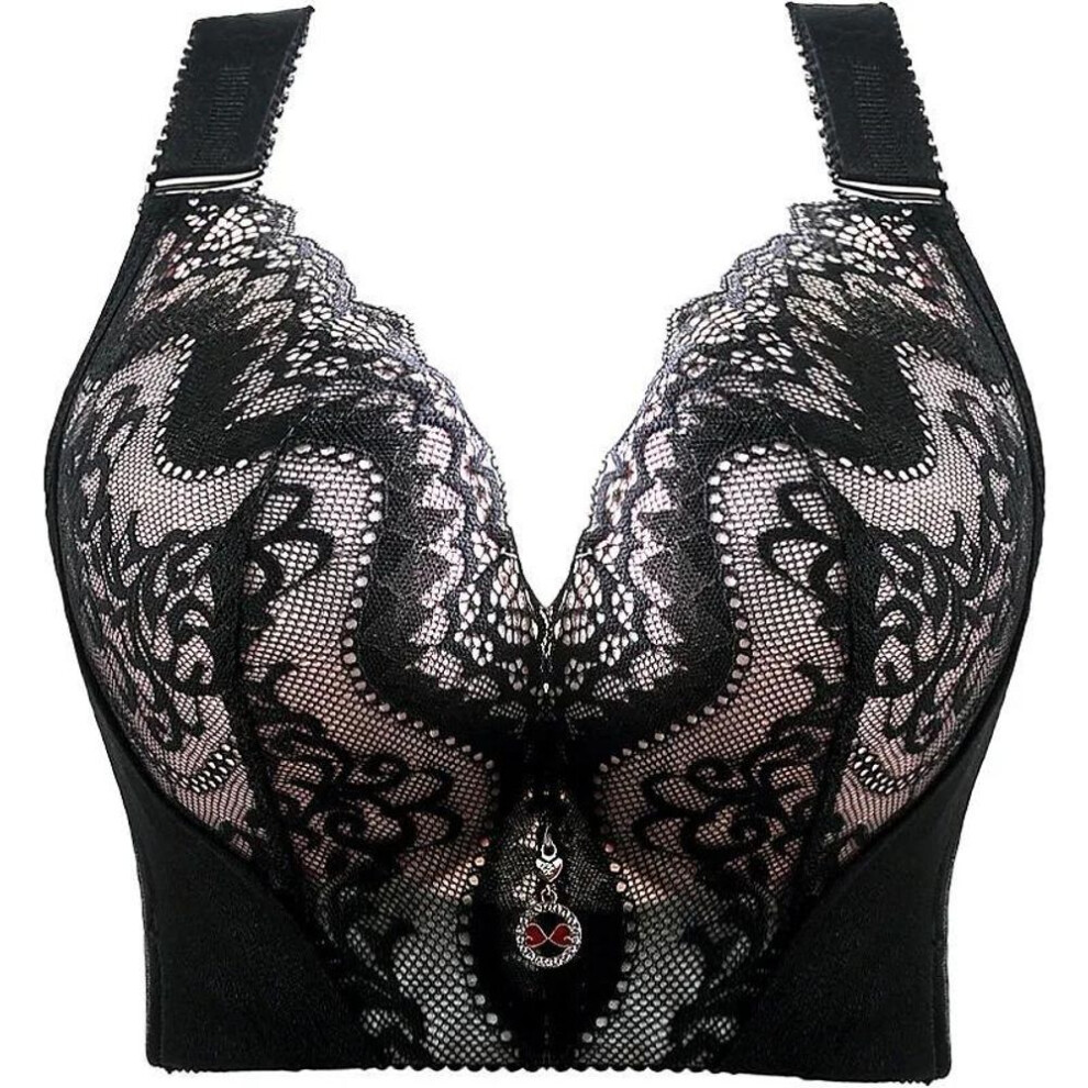 (grey, 46/105E) Plus Size Sexy Push Up Bra 34-46 C D Cup Embroidery Lace Bras Women Gathered Bralette for Big Breast Brassiere Female Lingerie Top