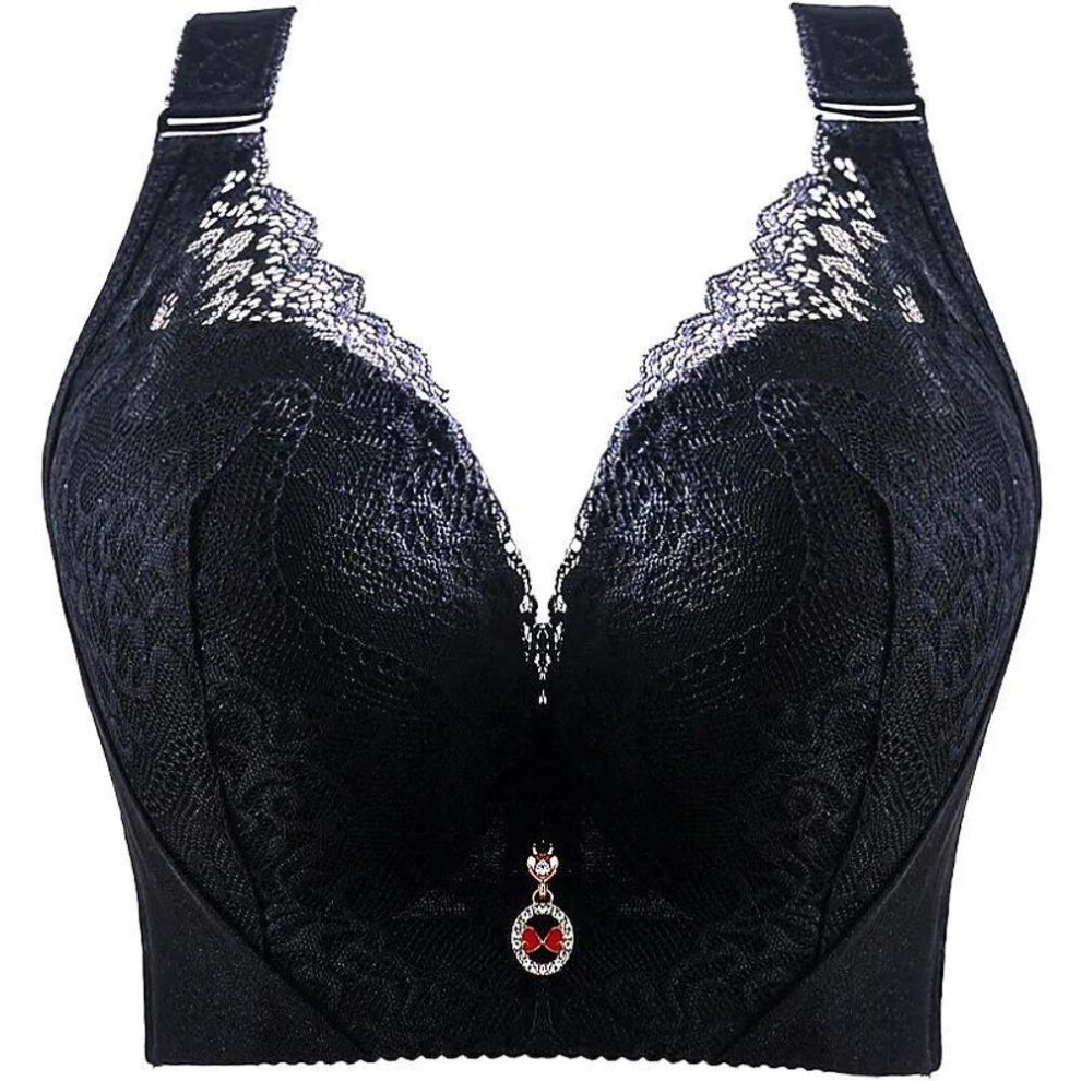 (black, 36/80D) Plus Size Sexy Push Up Bra 34-46 C D Cup Embroidery Lace Bras Women Gathered Bralette for Big Breast Brassiere Female Lingerie Top