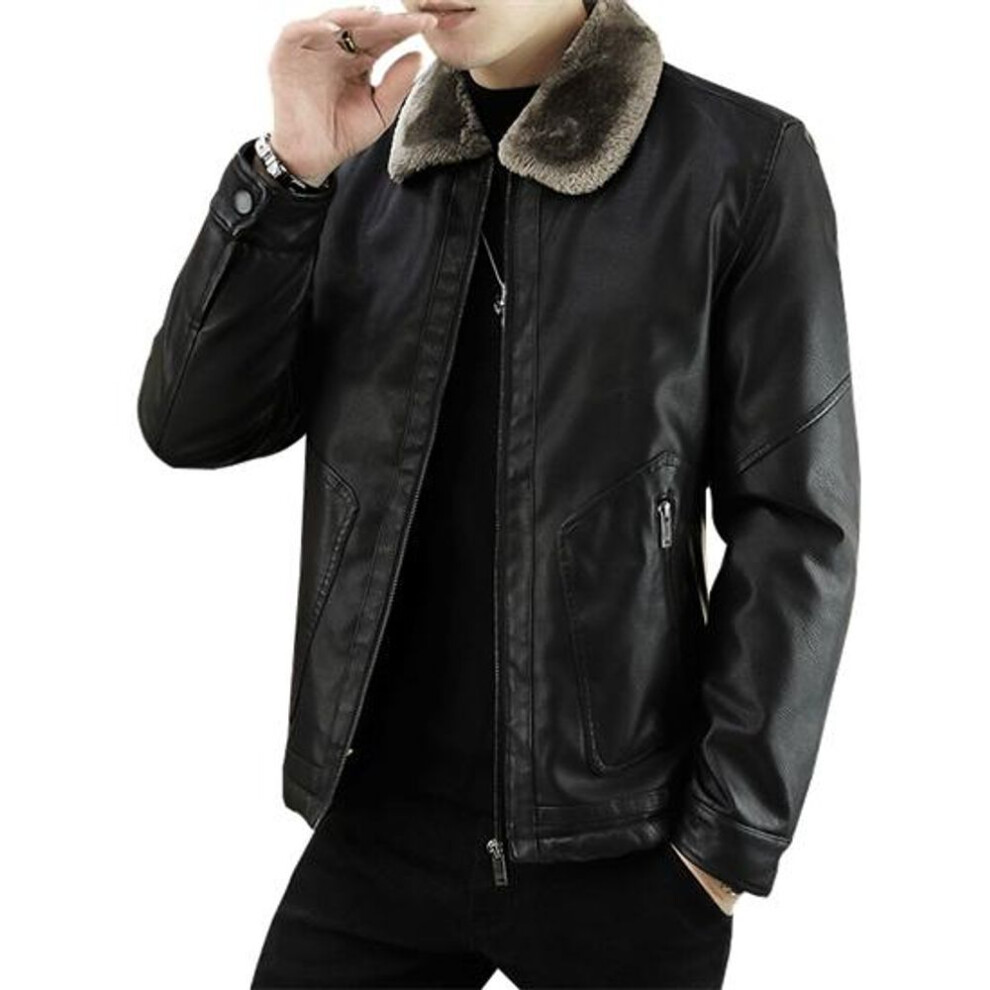 (black, XL) 2023 Men Winter New Leather Jackets Autumn Winter Fur Coat with Fleece Male Warm Fur Pu Jacket Biker Warm Leather Jackets S-4Xl