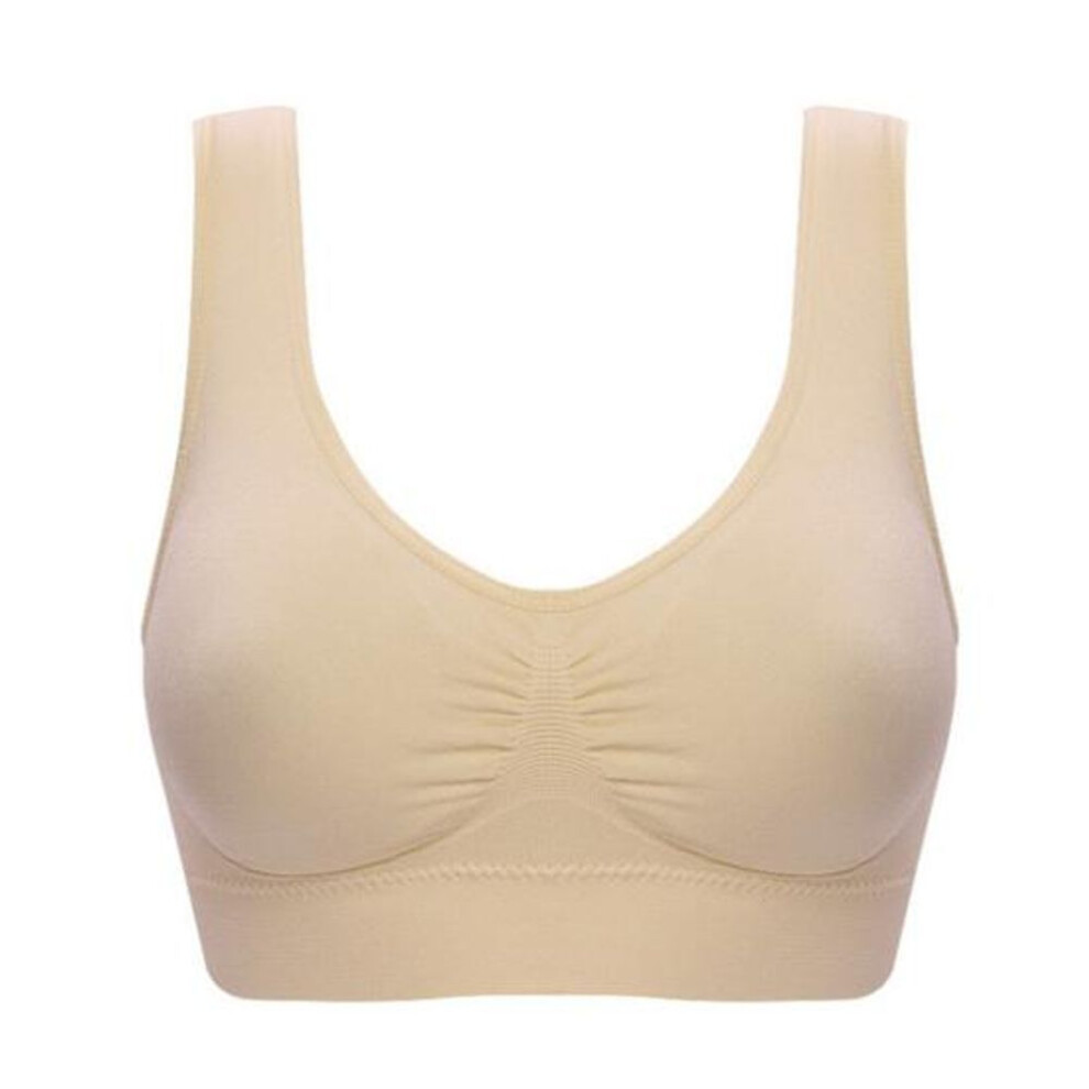 (beige, XXXL) Large Seamless Adjustable Sports Bra