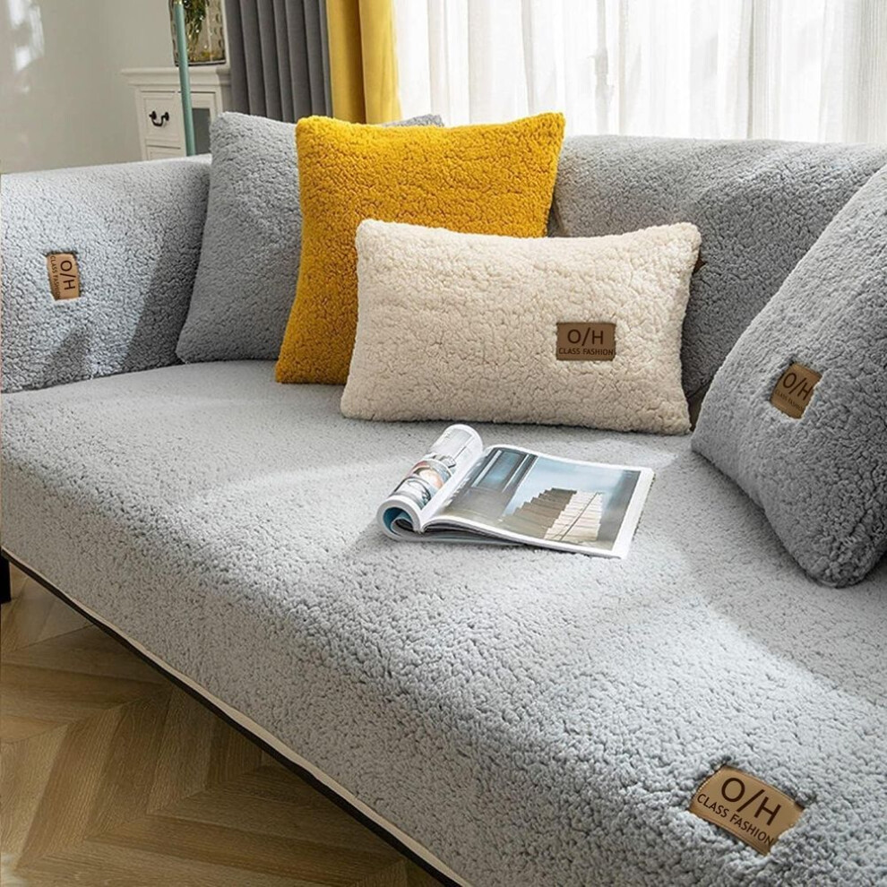(grey, 110x210cm 1pcs) Velvet Sofa Cover for 1, 2, 3, 4 Seater L Shape Sofa Throws Corner Sofa Cover Pets Dog Couch Cover Non-Slip Sofa Protection Ultra Soft Sofa Protector