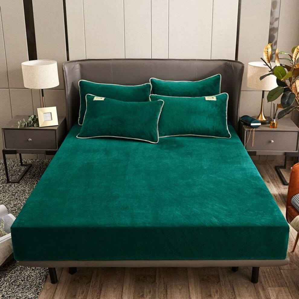 (150x200cm, Green) Velvet Mattress Cover Queen/King Sheet Protector Fit Winter Mattress Cover Non-Slip Twin