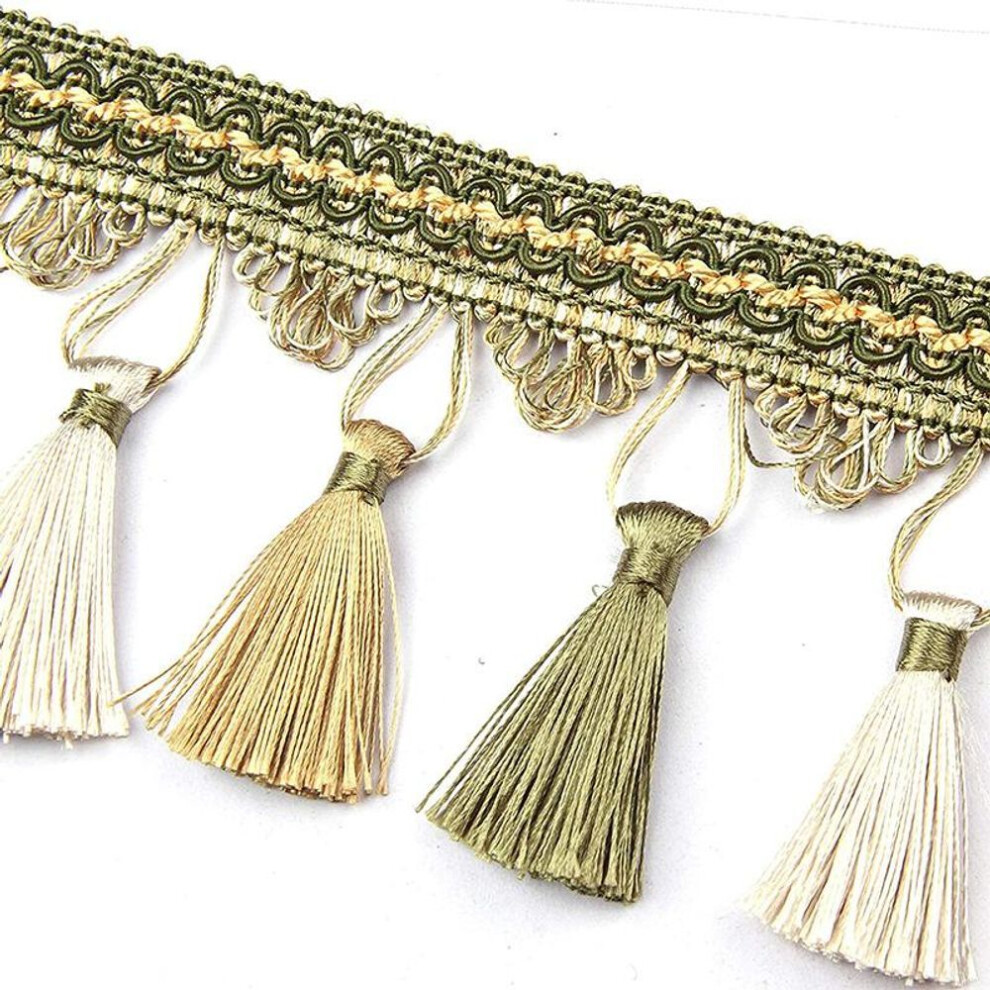 (green) Long Gold Sewing Tassel Fringe Lace For Home Accessories Trim Curtain Thread Decorative DIY Fabric Webbing Tassle Cotton Fringes