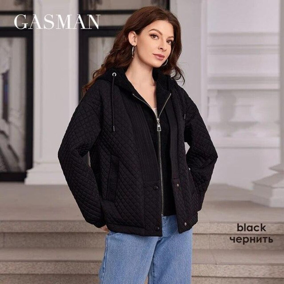 (black, XXL) GASMAN 2024 Women&apos;s Jackets Spring Short Coats Spliced Hooded Design Windproof Warmth Versatile Casual Parkas 80365