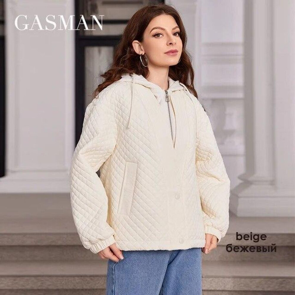 (beige, XL) GASMAN 2024 Women&apos;s Jackets Spring Short Coats Spliced Hooded Design Windproof Warmth Versatile Casual Parkas 80365