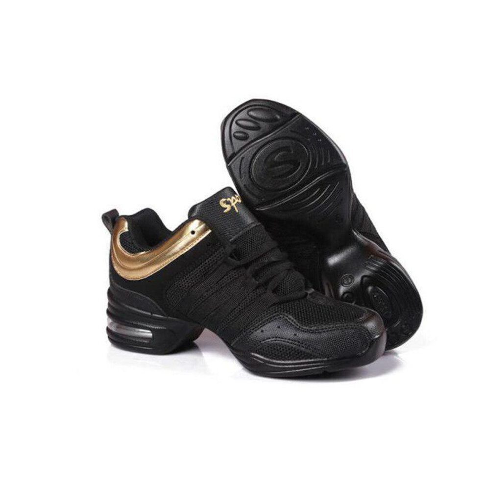 (black,golden, 7.5) Soft Outsole Breath Dance Shoes Sneakers For Woman Practice Shoes Modern Dance Jazz Shoes Sneakers