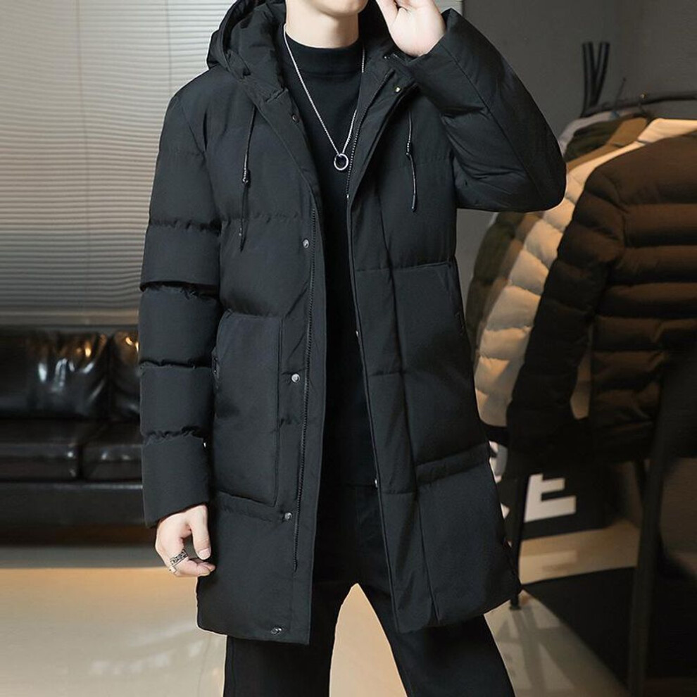 (black, S) Men Winter Warm Thick Long Solid Color Parka Coat Men Waterproof Hooded Parka Coat Jacket Men Autumn Fashion Casual Parka Men