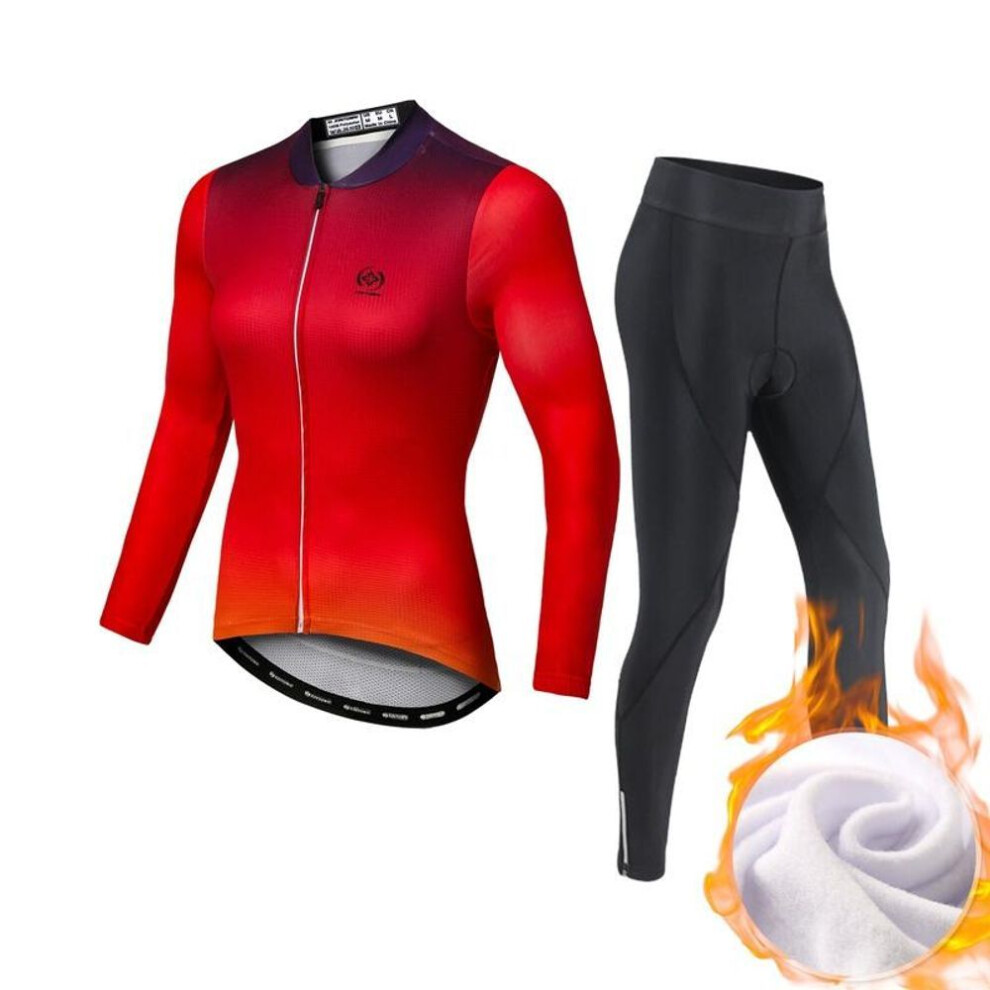 (as the picture, XXXL) Winter Fleece Riding Bicycle Jerseys Cycling Clothing Set Keep Warm Women Long Sleeve Bicycle Clothes Suit