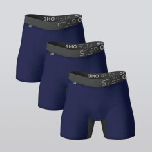 (Navy with grey waistband, 2XL) Step One Men's Trunks 3 Pack, Breathable Viscose Bamboo Fabric, UltraGlyde Panels, Hidden Elastic Pouch, Ultra-Soft, Premium Menswear Underwear