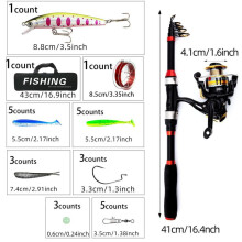 (Red, 1 set) 1.8m Telescopic Fishing Rod & Spinning Reel & Fishing Bag & Fishing Lure Kit, Portable Outdoor Fishing Accessories Set, Fishing Gear Set